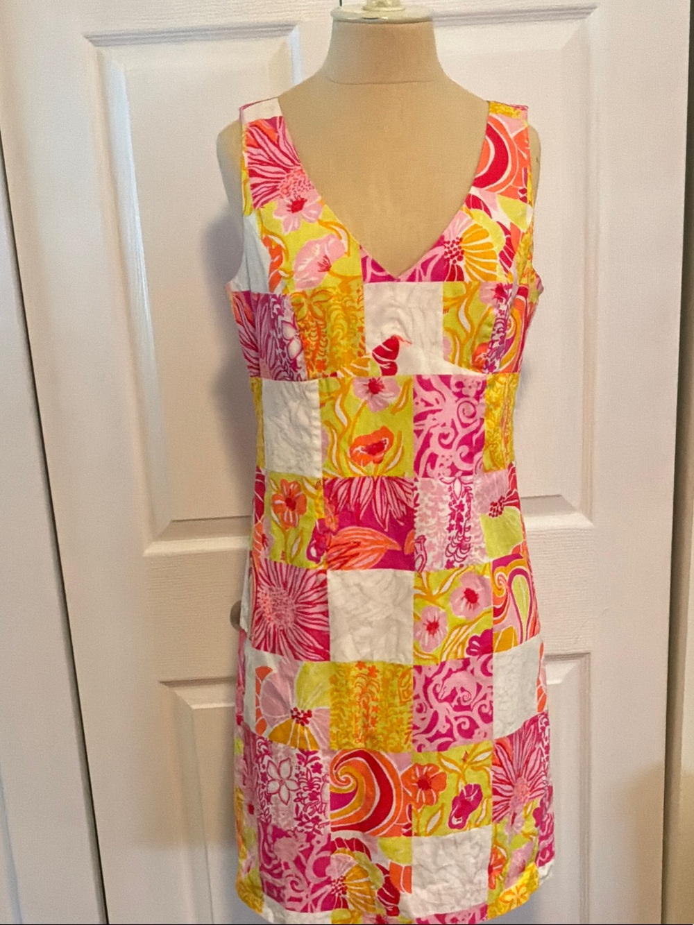 Lilly Pulitzer Pink, Yellow & White Patchwork Floral Sleeveless Dress